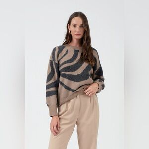 Women's Zebra Pattern Sweater - Taupe and Gray